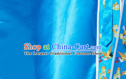Chinese Handmade Blue Silk Taoist Robe Embroidered Plum Cranes Robe Garment Traditional Wudang Taoism Priest Frock