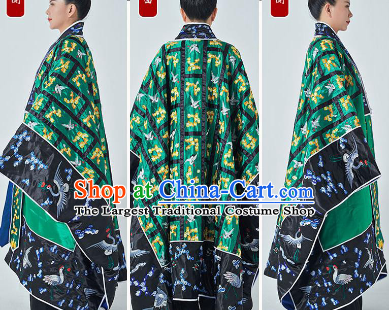 Chinese Traditional Mount Wudang Taoism Frock Handmade Green Silk Taoist Robe Embroidered Plum Cranes Robe Priest Garment