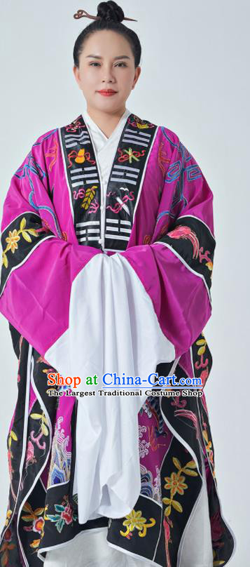 Chinese Maoshan Taoist Master Costume Traditional Embroidered Dragon Purple Robe Taoism Ritual Priest Frock San Qing Garment