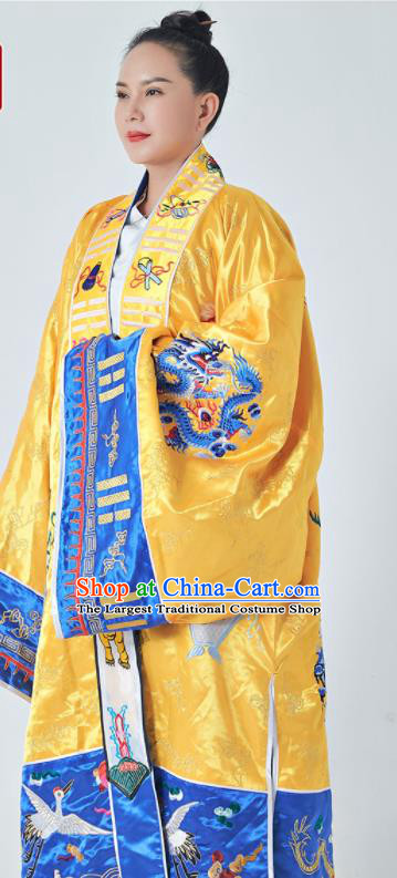 Chinese Traditional Taoism San Qing Garment Taoist Master Costume Embroidered Yellow Brocade Priest Frock Quanzhen Daoism Robe