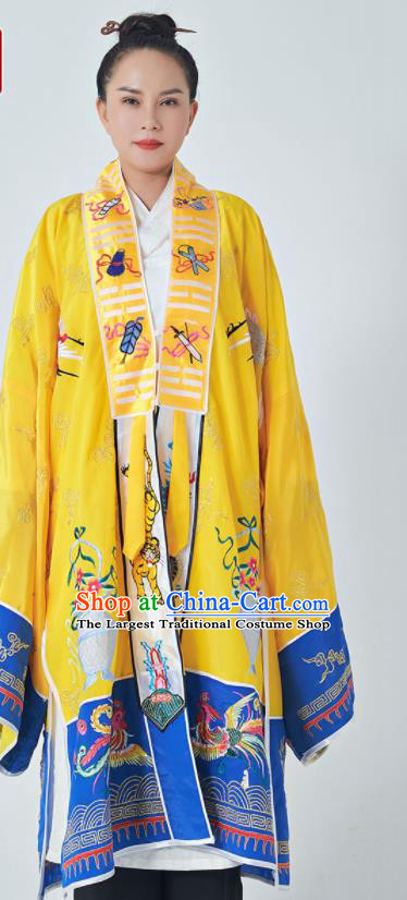 Chinese Taoism Master Garment Wudang Taoist Costume Embroidered Phoenix Yellow Robe Traditional Daoism Priest Frock