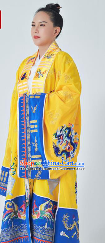 Chinese Taoism Master Garment Wudang Taoist Costume Embroidered Phoenix Yellow Robe Traditional Daoism Priest Frock