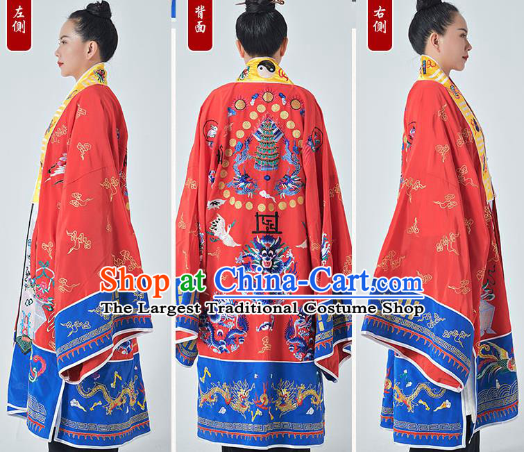 Chinese Traditional Daoism Priest Frock Taoism Master Garment Wudang Taoist Costume Embroidered Dragon Phoenix Red Robe
