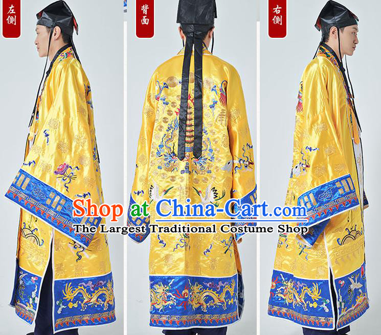 Chinese Embroidered Crane Yellow Silk Robe Traditional Daoism Frock Taoism Master Garment Wudang Taoist Priest Costume