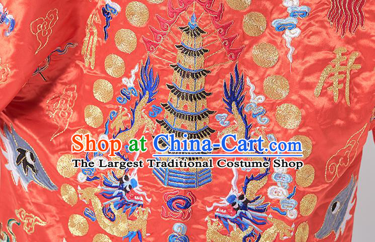 Chinese Traditional Daoism Scriptures Frock Taoism Master Garment Wudang Taoist Priest Costume Embroidered Red Silk Robe