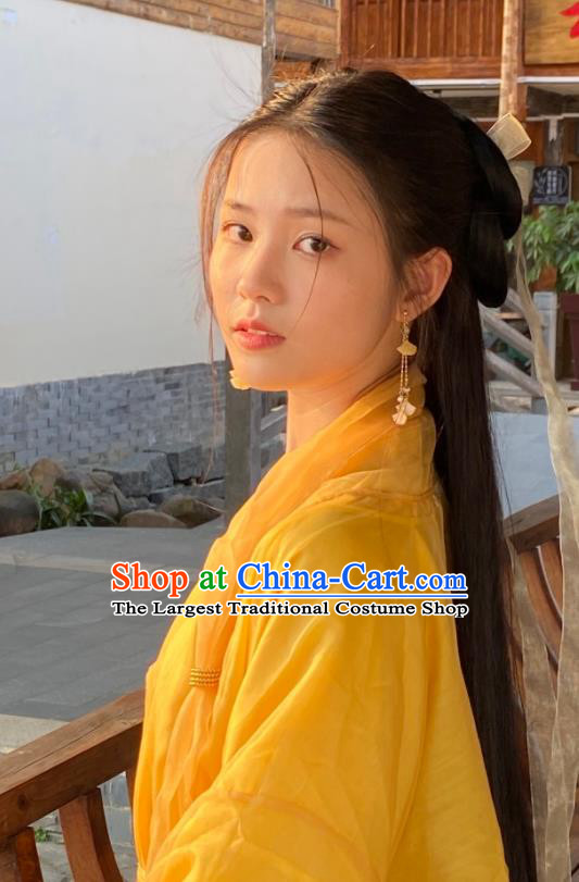 Chinese Traditional Wuxia Costumes Ancient Swordswoman Yellow Dress Clothing