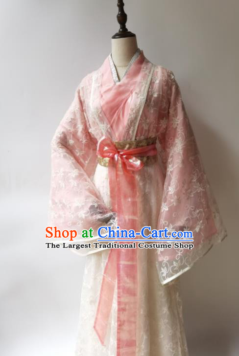 Chinese Ancient Swordswoman Pink Dress Clothing Wuxia TV Series The Demi Gods Semi Devils Wang Yuyan Costumes