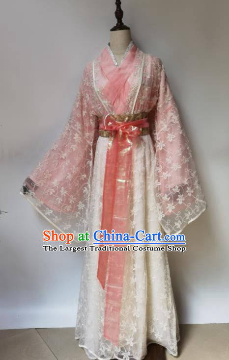 Chinese Ancient Swordswoman Pink Dress Clothing Wuxia TV Series The Demi Gods Semi Devils Wang Yuyan Costumes