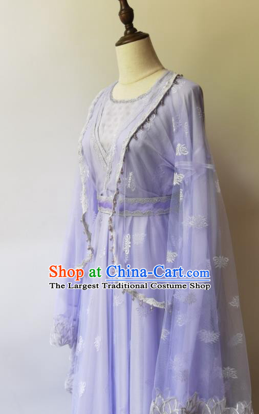 Chinese Ancient Princess Violet Dress Clothing Romantic TV Series Novoland Pearl Eclipse Zi Zan Costumes Complete Set
