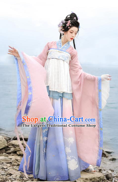 Chinese Traditional Hanfu Dress Ancient Palace Princess Garment Costume Jin Dynasty Young Women Clothing