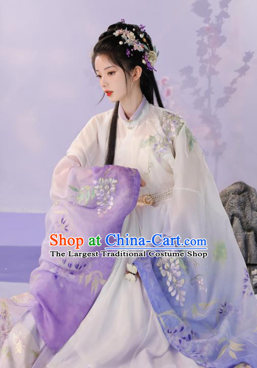 Chinese Ming Dynasty Young Beauty Clothing Traditional Hanfu Dress Ancient Noble Lady Garment Costumes
