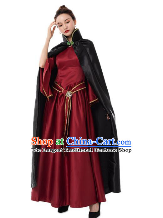 Top Cosplay Queen Garment Costumes Dancing Party Wine Red Dress