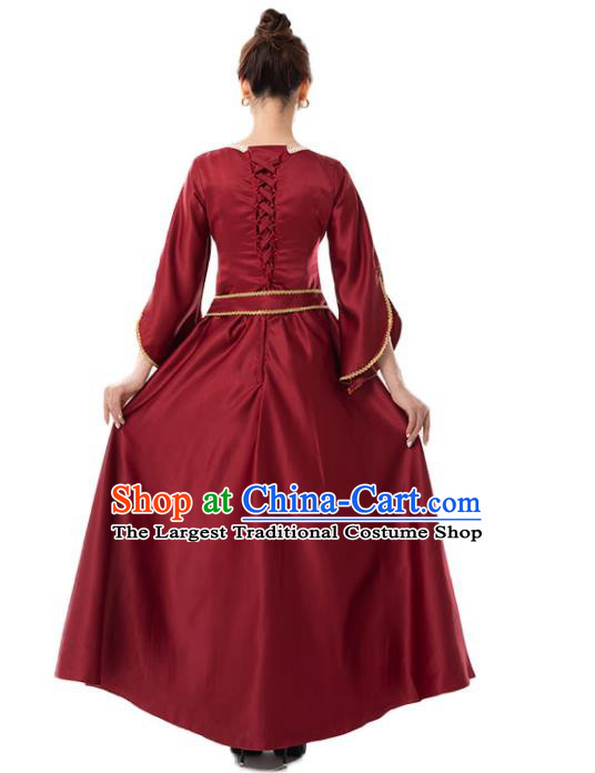 Top Cosplay Queen Garment Costumes Dancing Party Wine Red Dress