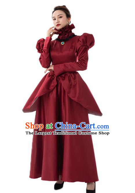 European Court Dancing Party Wine Red Dress Top Cosplay Queen Garment Costumes