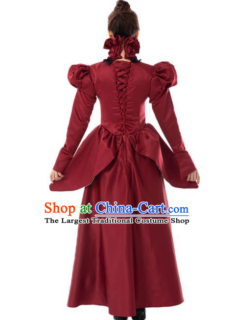 European Court Dancing Party Wine Red Dress Top Cosplay Queen Garment Costumes