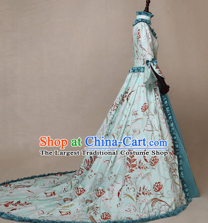 Top Cosplay Noble Woman Garment Costumes European Court Dancing Party Blue Dress Middle Ages Countess Clothing