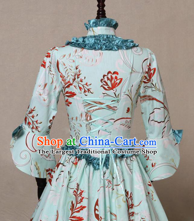 Top Cosplay Noble Woman Garment Costumes European Court Dancing Party Blue Dress Middle Ages Countess Clothing