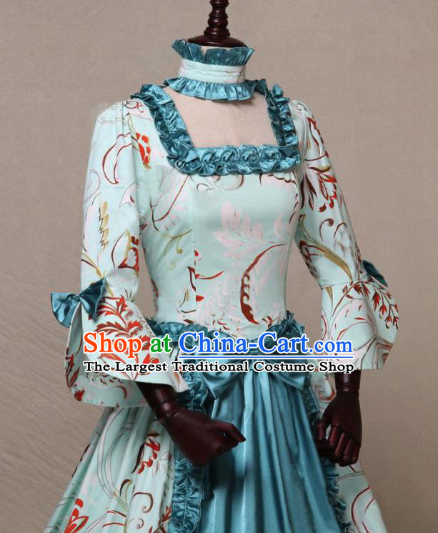 Top Cosplay Noble Woman Garment Costumes European Court Dancing Party Blue Dress Middle Ages Countess Clothing