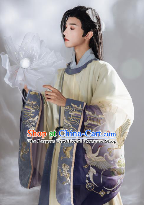 Chinese Ancient Young Childe Clothing Traditional Embroidered Hanfu Robe Ming Dynasty Scholar Garment Costume