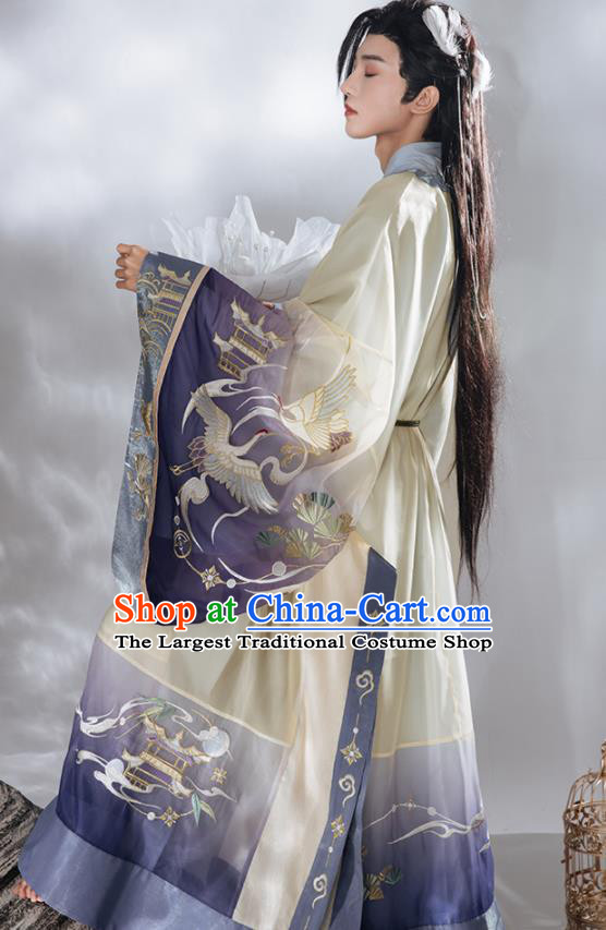Chinese Ancient Young Childe Clothing Traditional Embroidered Hanfu Robe Ming Dynasty Scholar Garment Costume