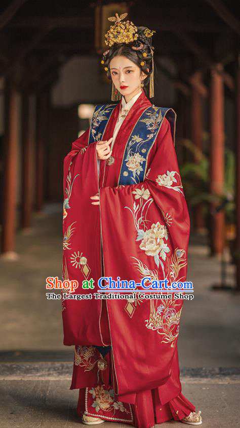 Chinese Ming Dynasty Wedding Garment Costumes Ancient Empress Clothing Traditional Embroidered Hanfu Dresses Complete Set