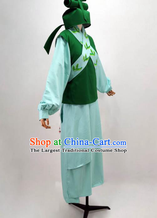 Chinese Peking Opera Garment Costume Ancient Manservant Green Outfit Shaoxing Opera Clothing