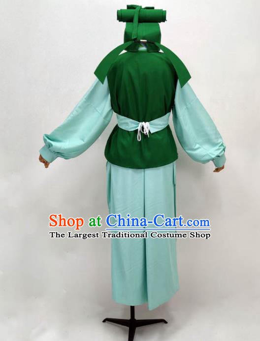 Chinese Peking Opera Garment Costume Ancient Manservant Green Outfit Shaoxing Opera Clothing