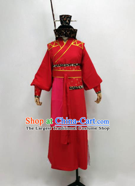 Chinese Peking Opera Xiaosheng Garment Costume Ancient Swordsman Red Robe Shaoxing Opera Xiao Shiyi Lang Clothing and Headpiece