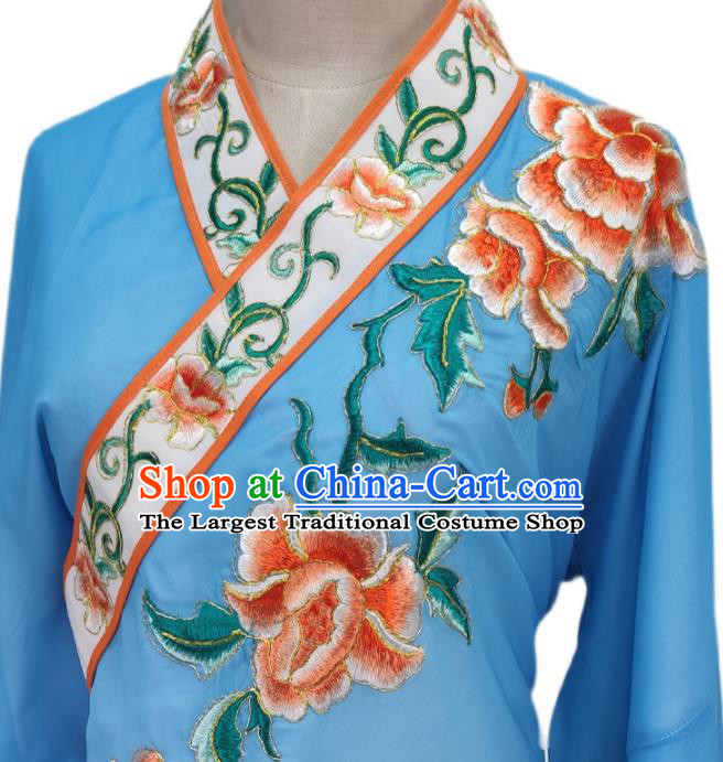 Chinese Peking Opera Hua Tan Garment Costume Ancient Young Mistress Blue Dress Shaoxing Opera Actress Clothing