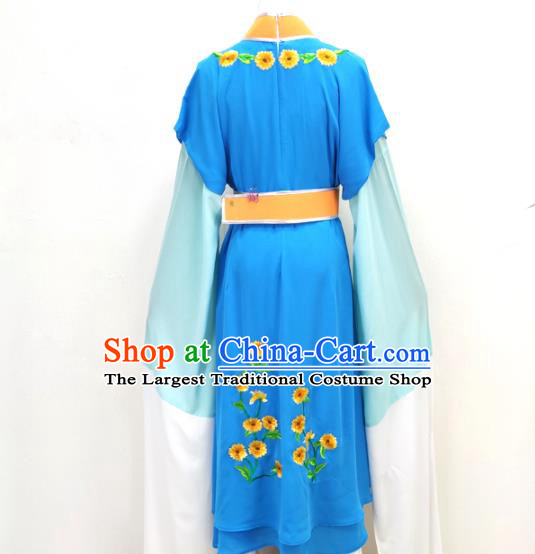 Chinese Ancient Young Lady Costume Beijing Opera Hua Tan Blue Dress Huangmei Opera Village Girl Clothing