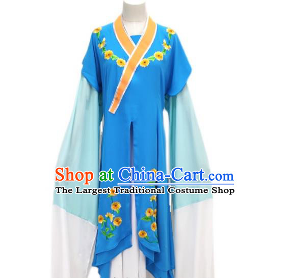 Chinese Ancient Young Lady Costume Beijing Opera Hua Tan Blue Dress Huangmei Opera Village Girl Clothing