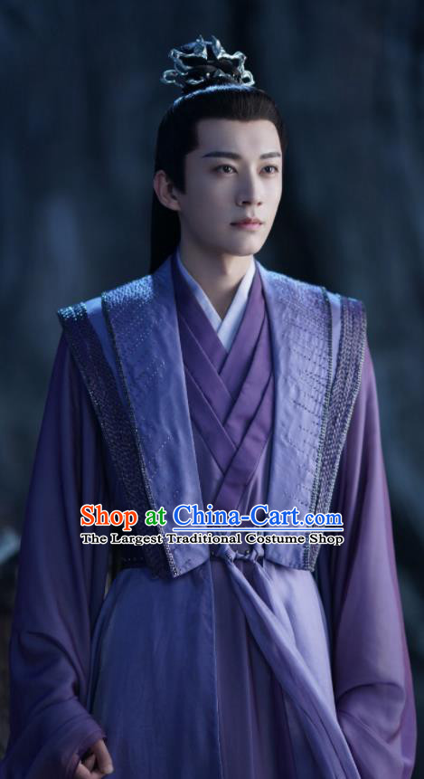 Chinese TV Series Ancient Love Poetry Tian Qi Purple Suit Young Deity Garment Costumes Swordsman Clothing