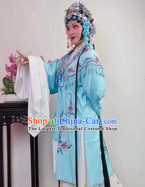Chinese Beijing Opera Hua Tan Blue Cape Huangmei Opera Noble Woman Clothing Ancient Young Lady Costume