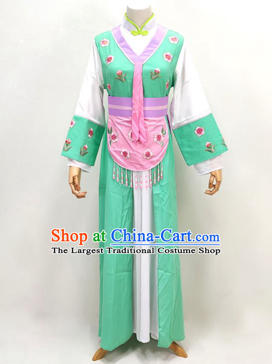 Chinese Beijing Opera Actress Green Dress Huangmei Opera Maid Lady Clothing Ancient Servant Girl Costume