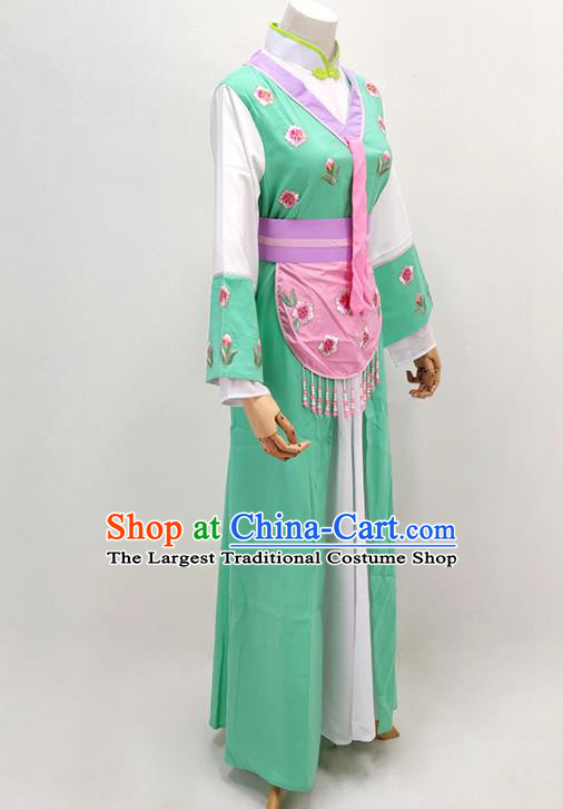 Chinese Beijing Opera Actress Green Dress Huangmei Opera Maid Lady Clothing Ancient Servant Girl Costume
