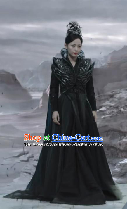 Chinese Ancient Demon Queen Black Dress Costume TV Series Ancient Love Poetry Swordswoman Wu Huan Garment Clothing
