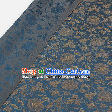 Chinese Dark Blue Brocade Fabric Classical Peony Pattern Design Fabric Cheongsam Material