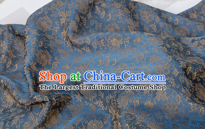 Chinese Dark Blue Brocade Fabric Classical Peony Pattern Design Fabric Cheongsam Material