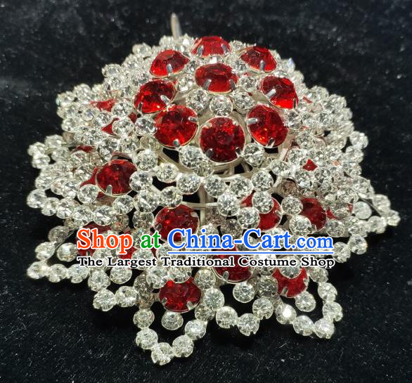 Chinese Beijing Opera Diva Red Gems Headpiece Ancient Princess Hair Pin Peking Opera Hua Tan Hair Jewelry