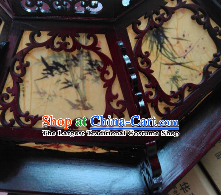Chinese Landscape Painting Ceiling Lantern Handmade Rosewood Lantern Traditional Octagonal Ceiling Lamp
