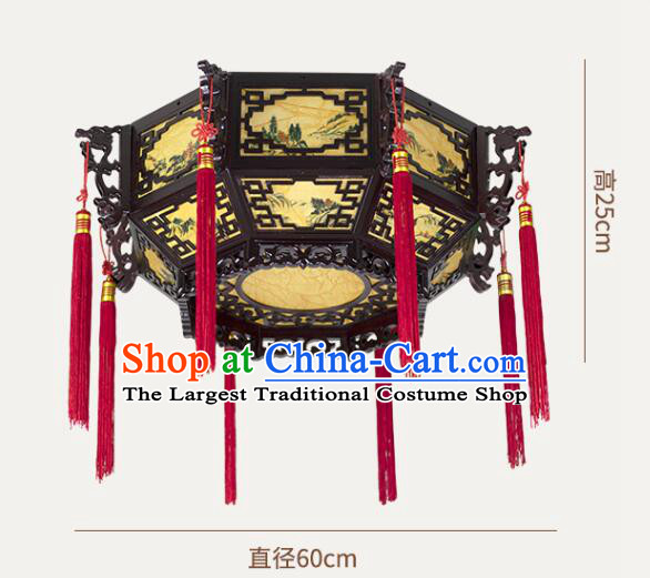 Chinese Traditional Ceiling Lamp Landscape Painting Ceiling Lantern Handmade Rosewood Lantern