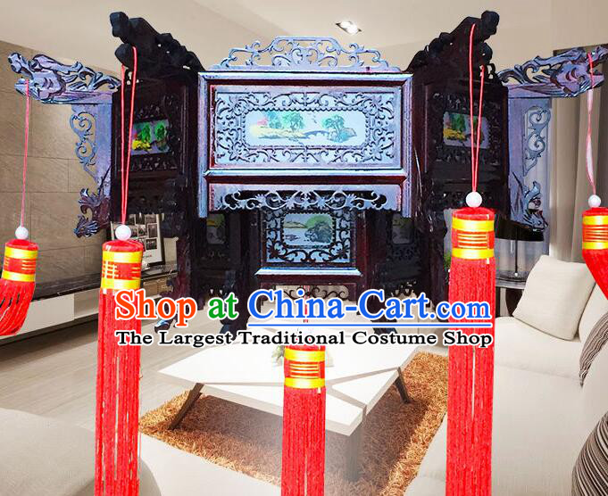 Chinese Landscape Painting Palace Lantern Handmade Rosewood Lantern Traditional Ceiling Lamp