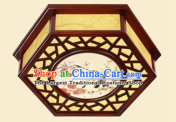 Chinese Handmade Wood Lantern Traditional Ceiling Parchment Lamp Painting of Birds and Flowers Lantern