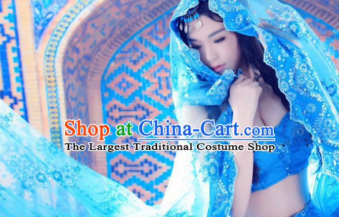Chinese Ancient Dance Lady Blue Dress Costume Western Regions Beauty Clothing