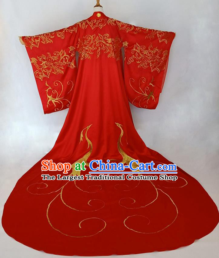 Chinese Tang Dynasty Empress Clothing Ancient Embroidered Red Dress Wedding Costume