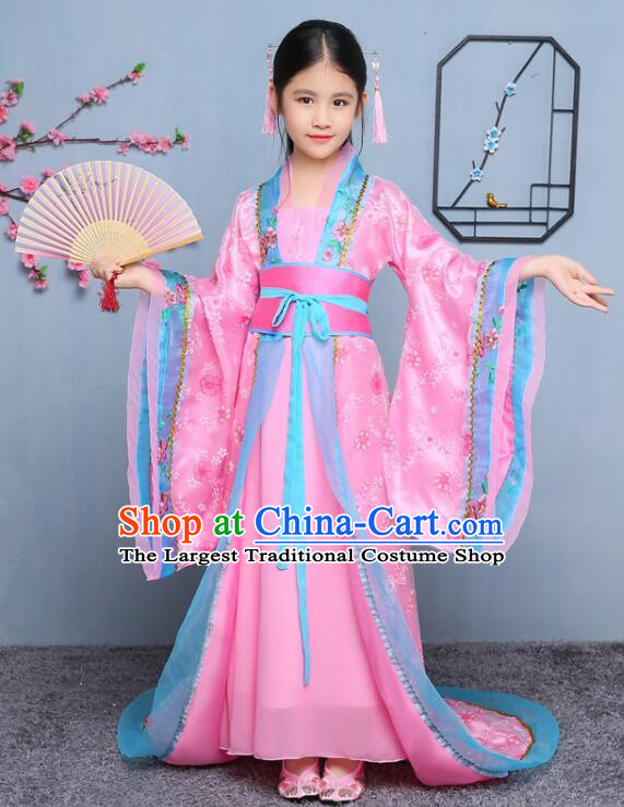 Chinese Tang Dynasty Princess Garment Costume Ancient Imperial Consort Pink Dress Empress Clothing for Children