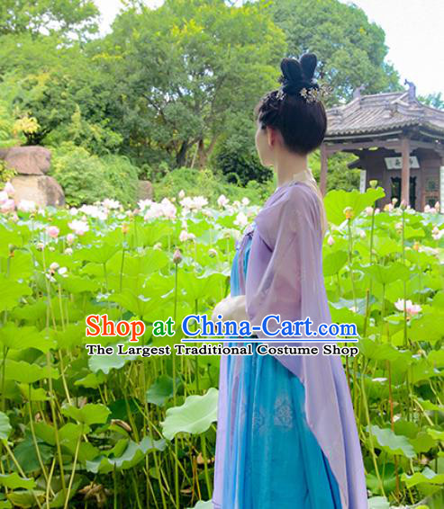 Chinese Tang Dynasty Princess Clothing Traditional Blue Hanfu Dress Ancient Palace Lady Garment Costumes
