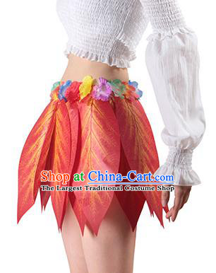 Top Jungle Theme Performance Clothing Hawaiian Dance Costume Red Leaves Skirt