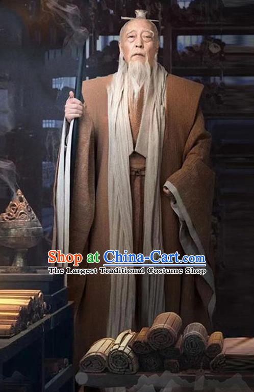 Chinese Qin Dynasty Confucian Fu Sheng Clothing Ancient Scholar Brown Garment Costumes