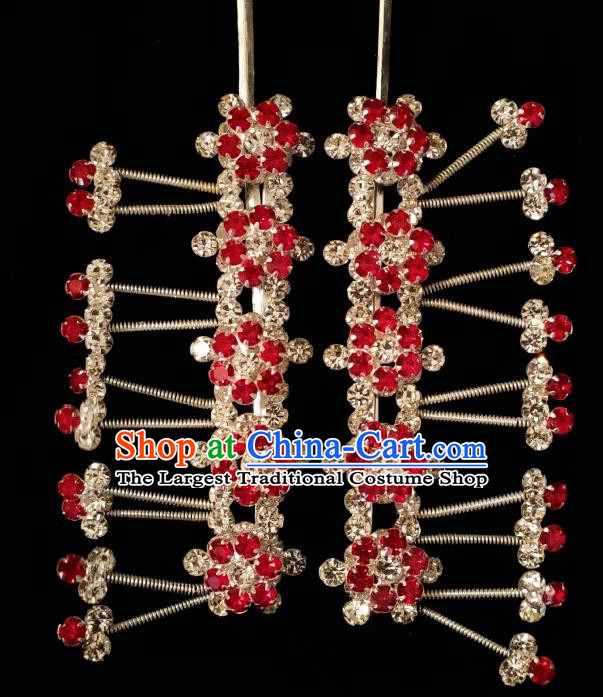 Chinese Traditional Beijing Opera Diva Headpiece Peking Opera Actress Hair Jewelries Ancient Princess Red Gems Hairpins